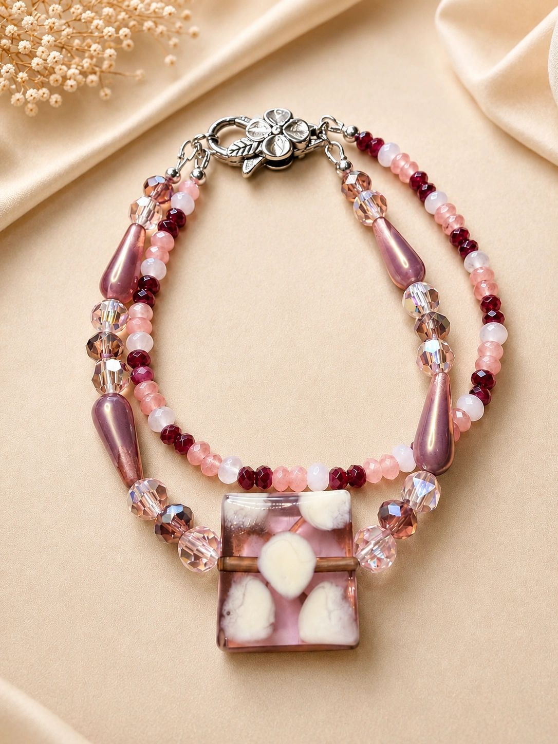 Blush Romance Double Stranded Lampwork Bracelet