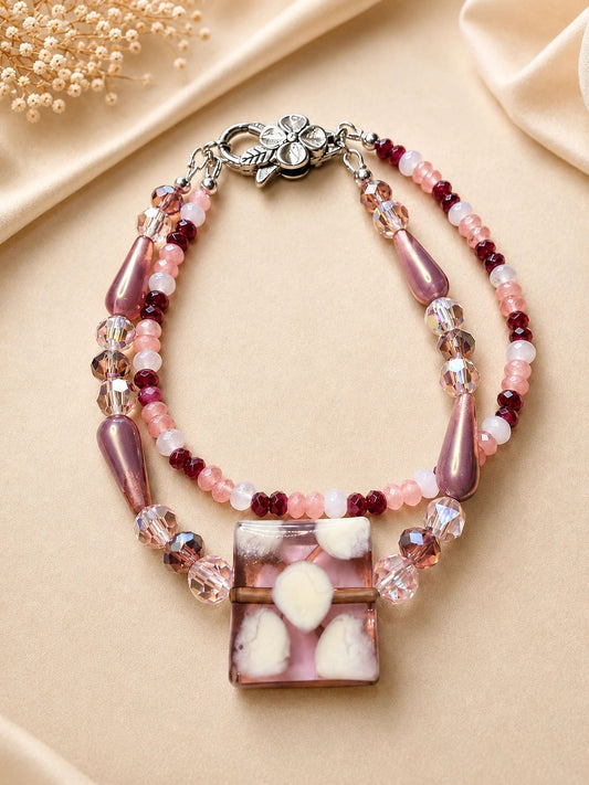 Blush Romance Double Stranded Lampwork Bracelet
