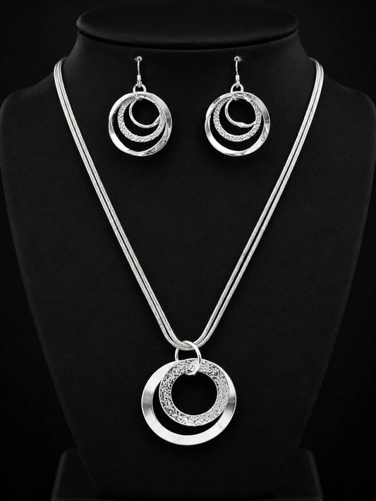 Textured Double Circle Necklace and Earrings Set