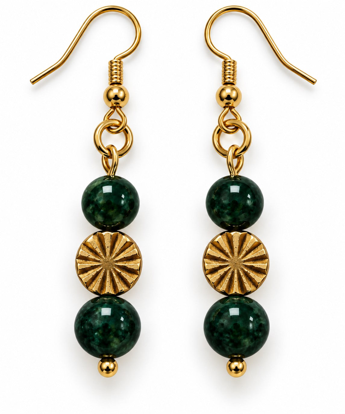 Emerald Green & Gold Agate Drop Earrings