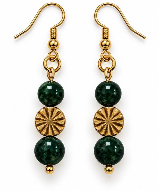 Emerald Green & Gold Agate Drop Earrings