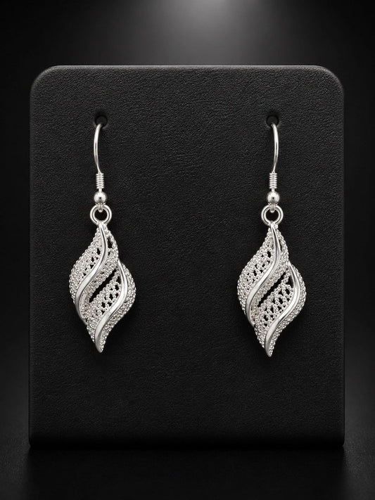 Silver-Tone Filigree Leaf Earrings