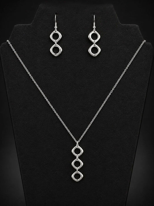 Silver-Plated Triple Circle Necklace & Earring Set