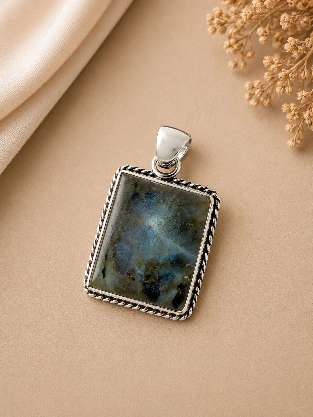 Labradorite & Sterling Silver Rectangle Pendant