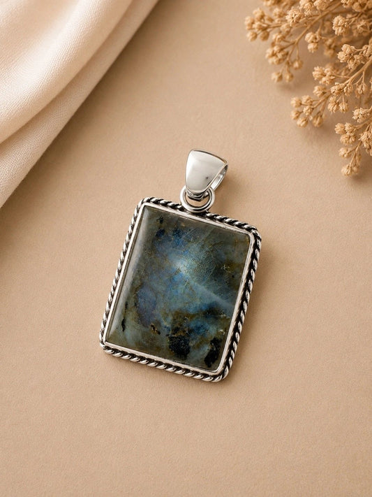 Labradorite & Sterling Silver Rectangle Pendant