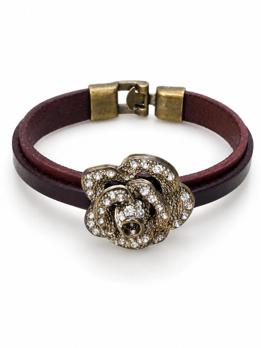 Handcrafted Genuine Leather Rose Bracelet