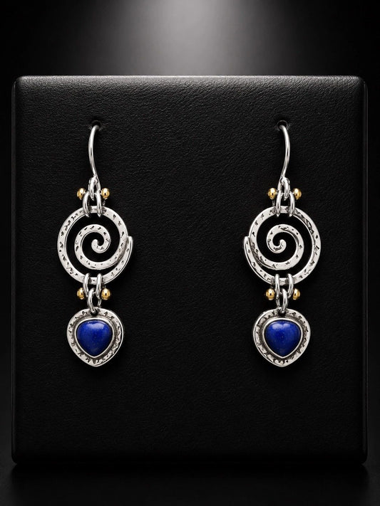 Silver Swirl Heart Drop Earrings
