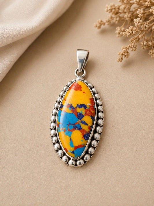 Multicolor Mosaic Stone & Sterling Silver Pendant
