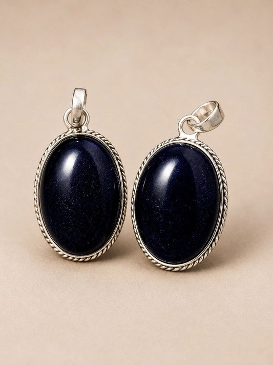 Black Onyx & Sterling Silver Oval Pendant