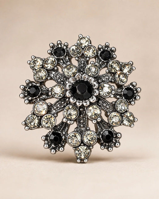 Black & Crystal Vintage-Inspired Statement Brooch