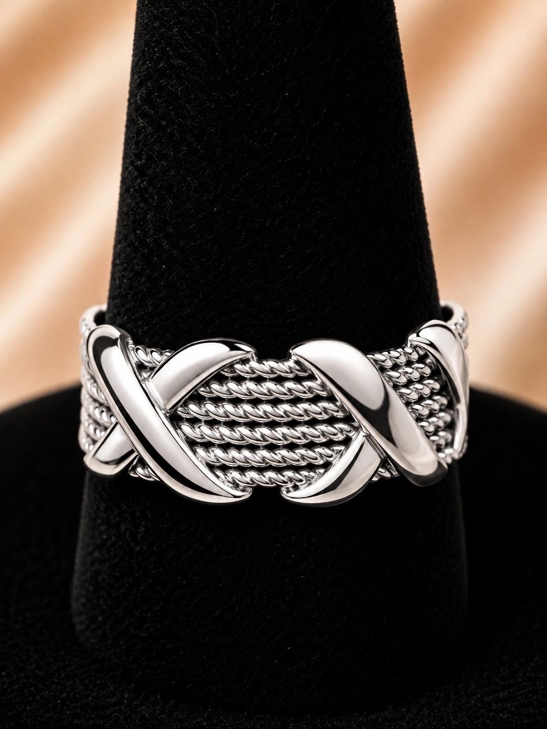 Silver-Tone Crossover Ring