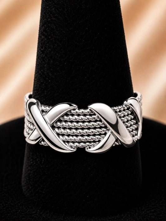 Silver-Tone Crossover Ring