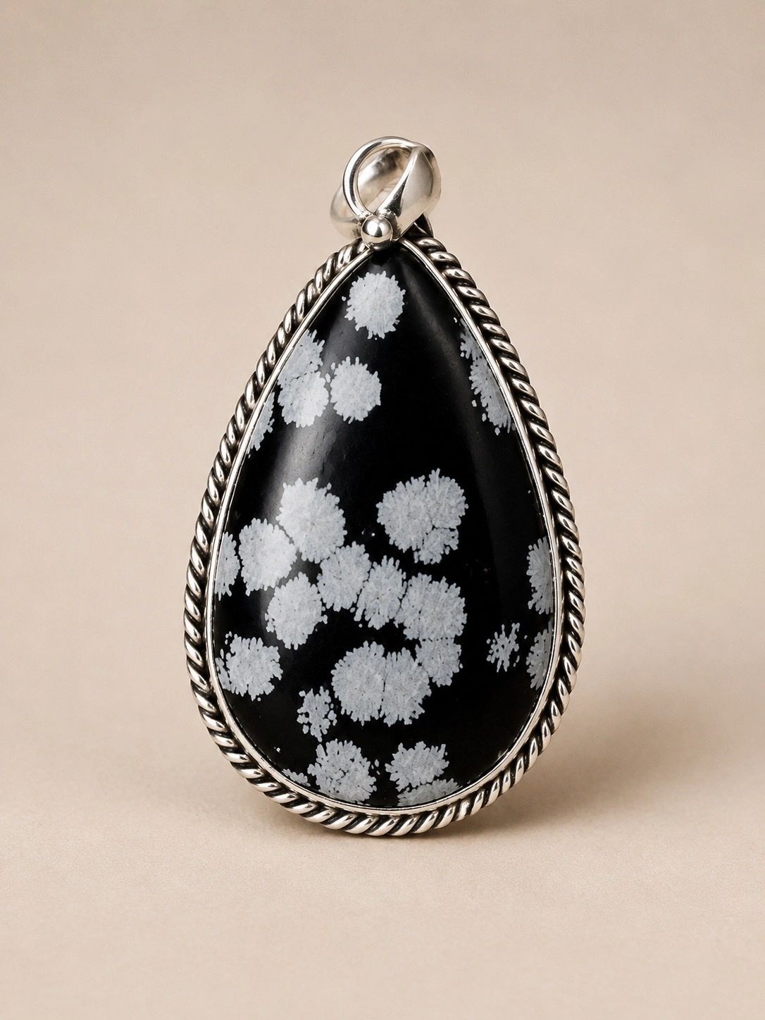 Snowflake Obsidian Teardrop Pendant