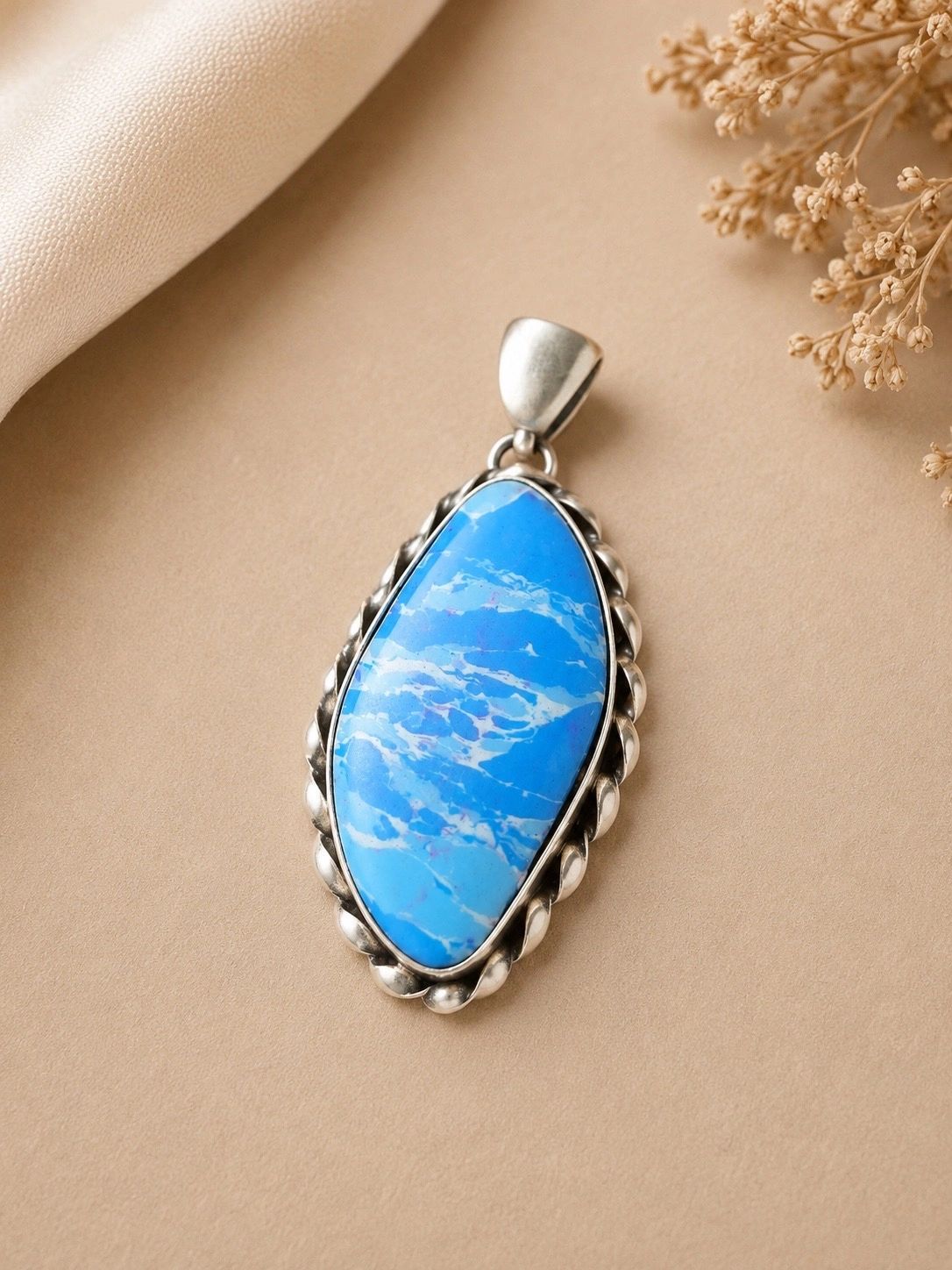 Sky Blue Stone & Sterling Silver Statement Pendant