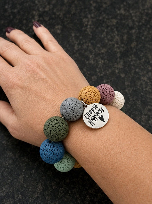 Choose Happiness Lava Stone Bracelet