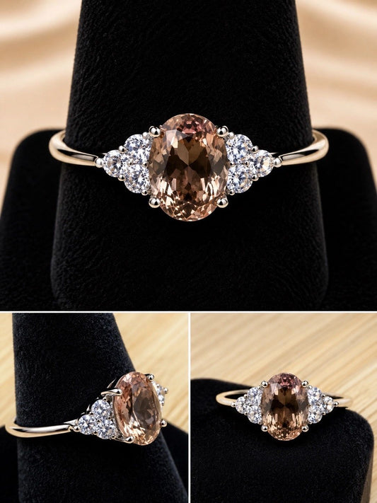 Champagne Crystal Three-Stone Ring