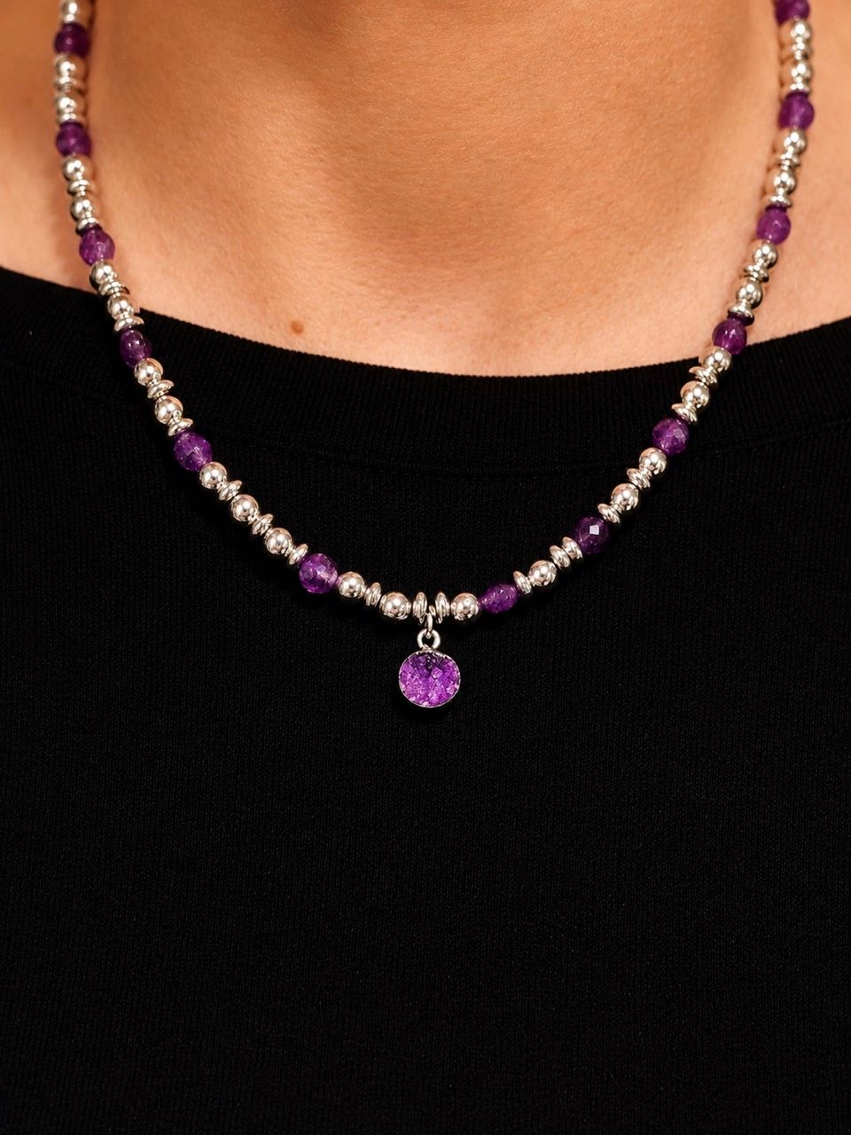 Amethyst Druzy Pendant Necklace