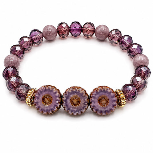 Purple Floral Crystal Bracelet