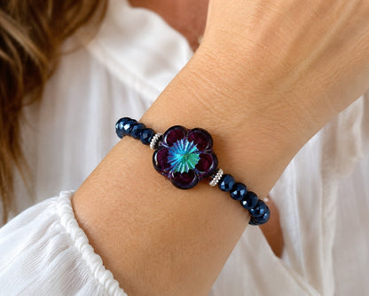 Midnight Bloom Crystal Bracelet 🌸💙