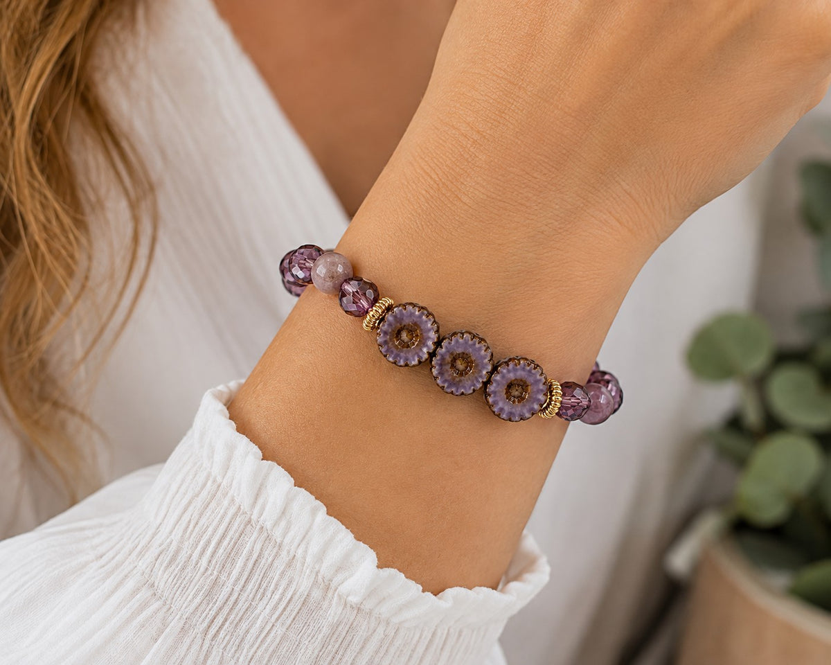 Purple Floral Crystal Bracelet