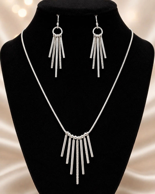 Sterling Silver Fringe Necklace & Earring Set